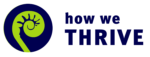 how we thrive logo - a fiddlehead in green on a navy circle beside the words